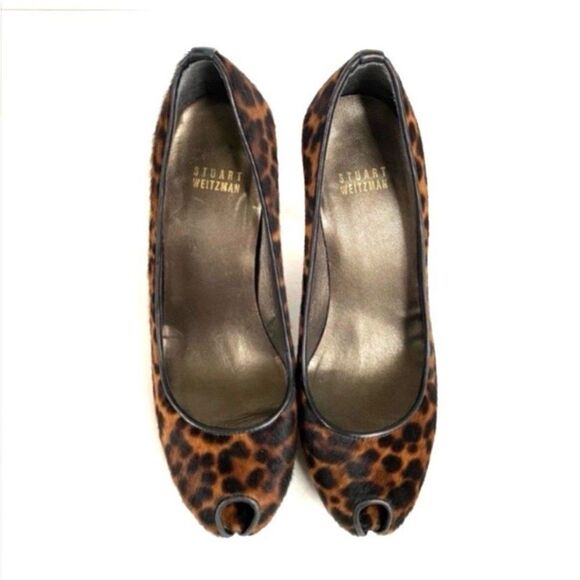 Stuart Weitzman Leopard Print Calf Hair Pumps 7 - Picture 3 of 10